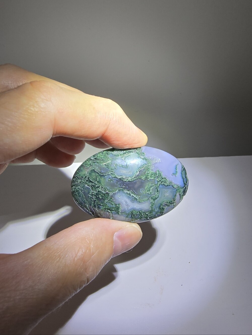 Moss Agate Crystal Palmstone #H